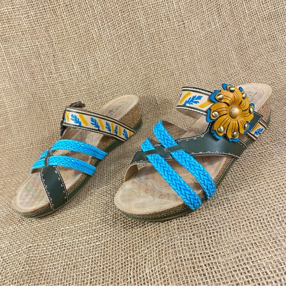 🛑SOLD🛑 Spring Step sandals floral boho leather multicolor brown strappy  7.5 - Picture 2 of 11